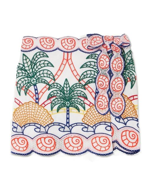 Farm Rio Multicolor Embroidered Wrap Mini Skirt