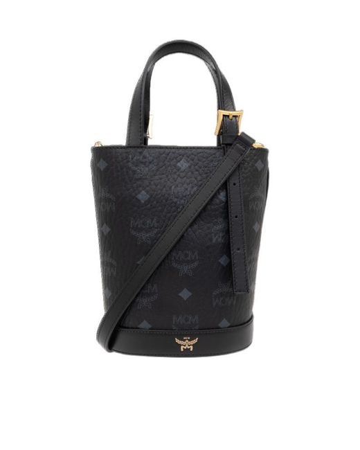 MCM Black Logo Printed Shoulder Bag