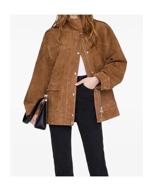 Anine Bing Brown Snap-Front Stand-Collar Jacket