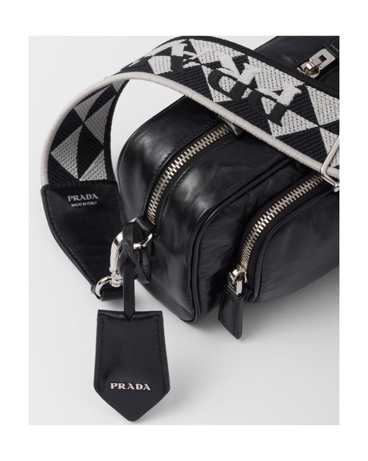 Prada Black Logo Plaque Zipped Shoulder Bag