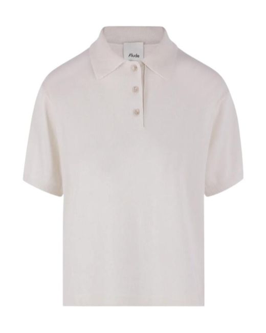 Allude White Three-Button Knitted Polo Shirt