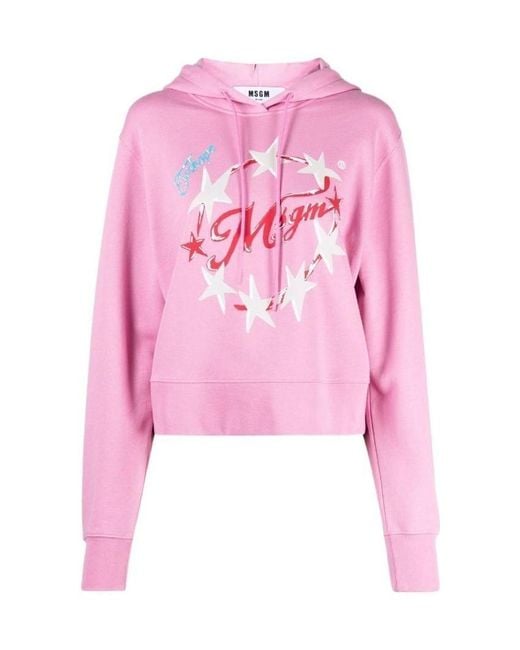 MSGM Pink Logo-Print Hoodie