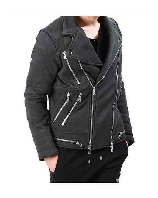 Balmain Black Double Zip Biker Jacket for men