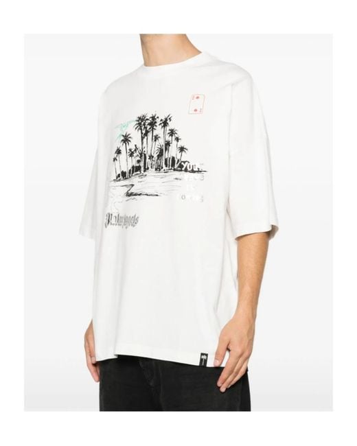 Palm Angels White Printed T-Shirt for men
