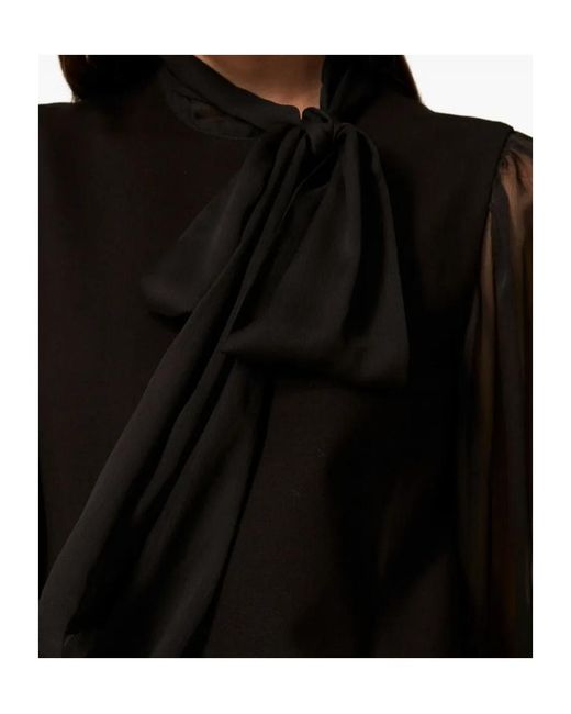 Twinset Black Bow-Neck Sheer-Sleeve Mini Dress