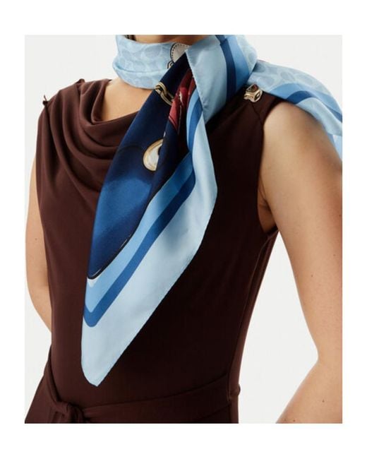 COACH Blue Pattern Silk Scarf