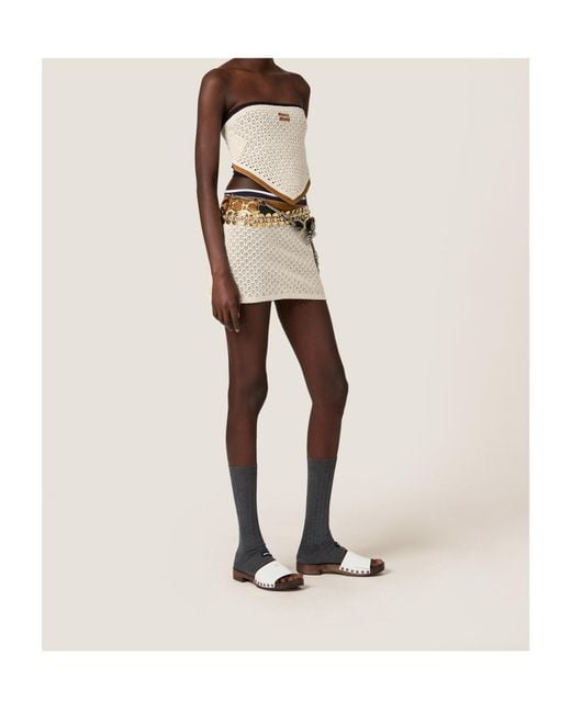 Miu Miu White Cotton And Suede Bandana Top