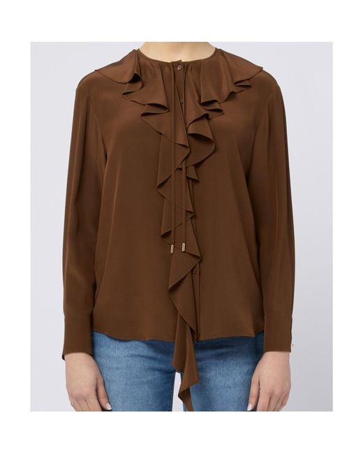 Max Mara Brown Studio Epica Ruffle Detailed Crewneck Top