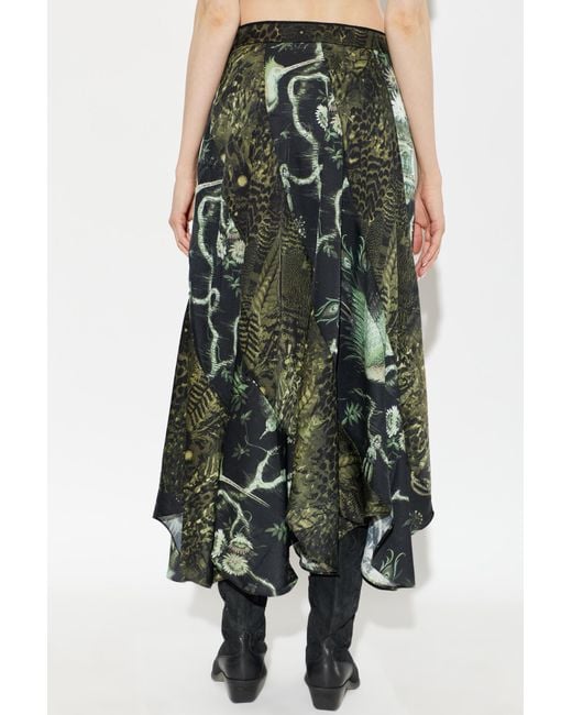 AllSaints Green Arleen Ruched Asymmetric Skirt