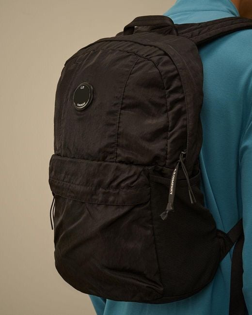 C P Company Black Nylon B Lens Backpack for men