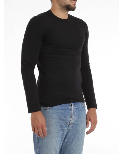 Armani Jeans Black Round Collar And Long-Sleeved T-Shirt for men