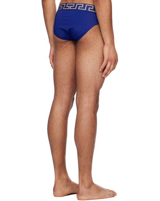 Versace Blue Greca-Pattern Medusa-Head Swim Trunks for men