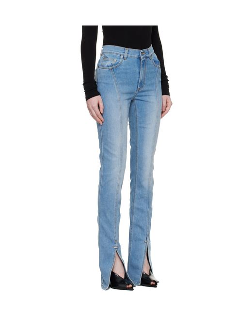 Mugler Blue Split-Hem Seam-Detail Jeans