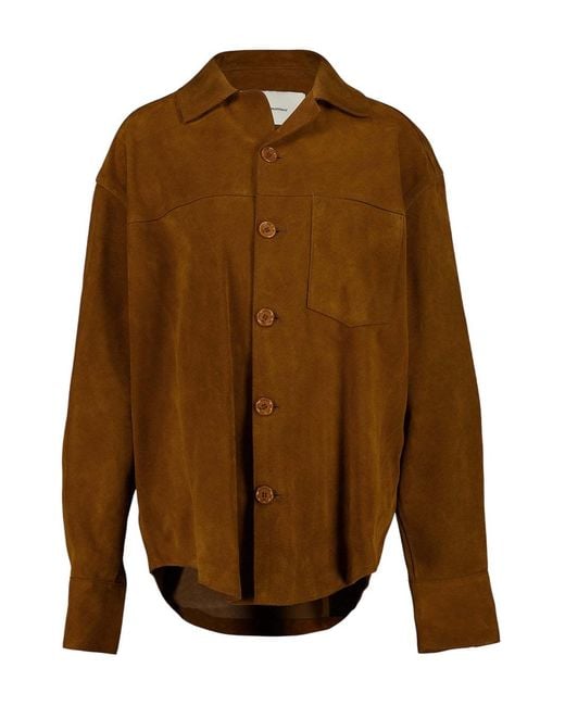 AMI Brown Buttoned Curved Hem Overshirt for men