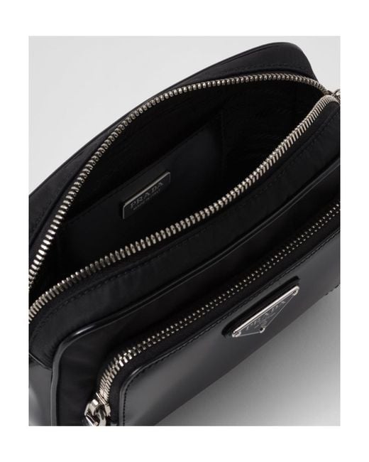 Prada Black Triangle-Logo Zipped Crossbody Bag for men