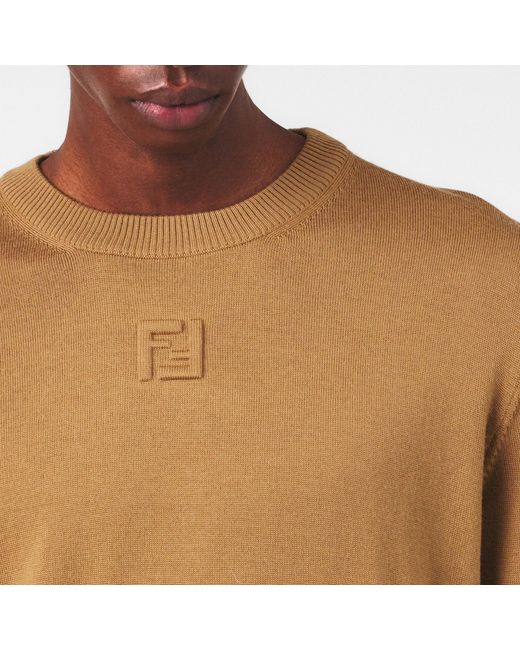 Fendi Brown Khaki Crew-Neck Long-Sleeve Knit Sweater for men