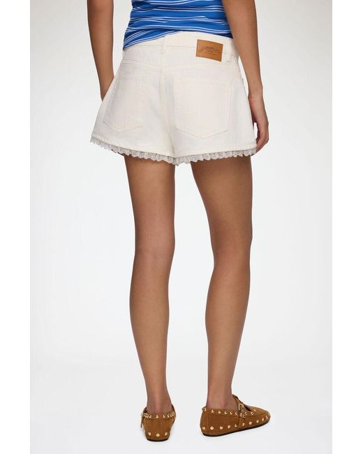 Ganni White Lace-Trim Denim Shorts