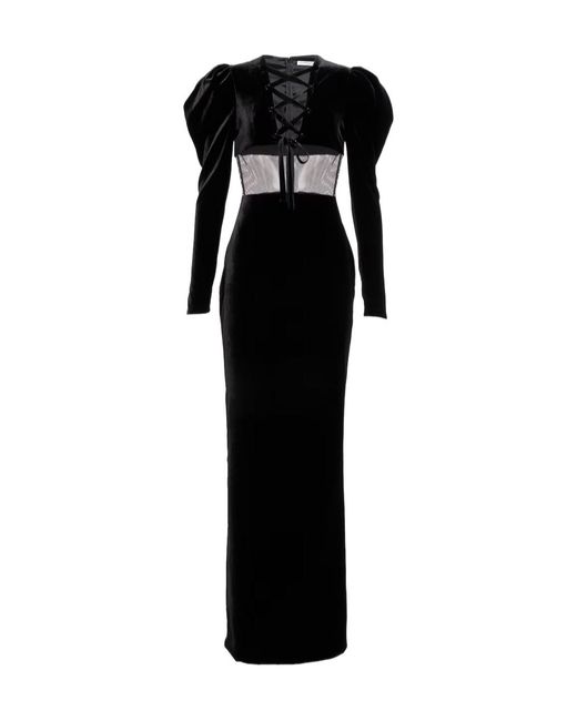 Alessandra Rich Black Silk-Blend Velvet Maxi Dress