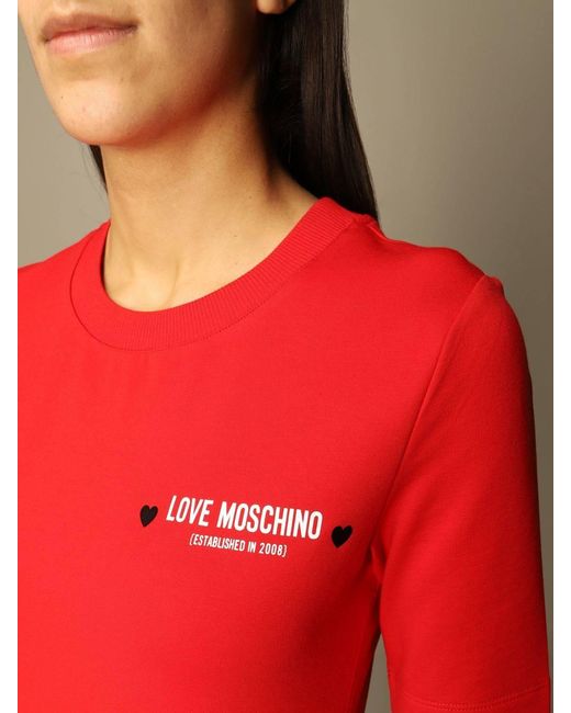 Moschino Red Logo Printed T-Shirt Dress