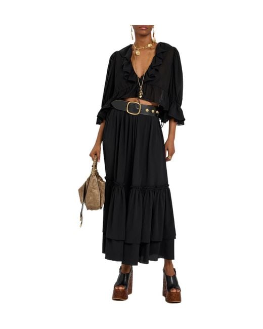 Chloé Black Ruffled Cropped Top