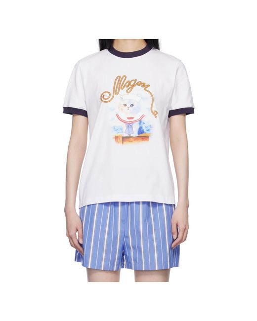 MSGM White Graphic Printed Crewneck T-Shirt