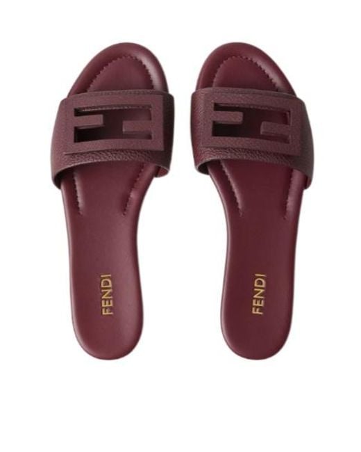 Fendi Brown Baguette Burgundy Leather Slides