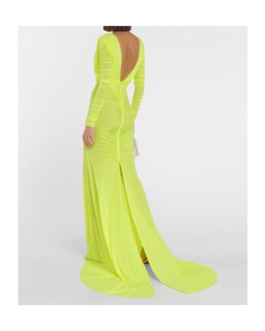 Alex Perry Yellow Ruched Satin Gown