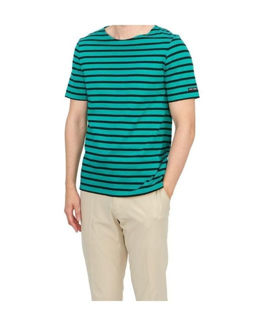 Saint James Green Striped T-Shirt for men