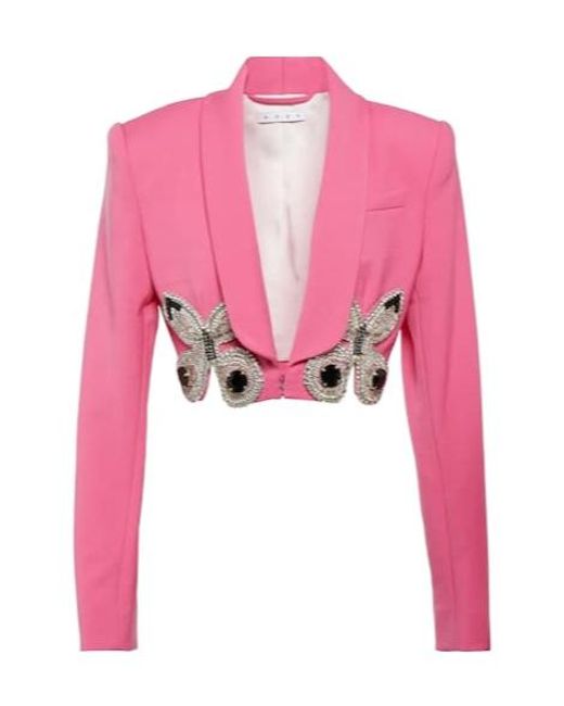 Area Pink Embellished Cropped Wool Blazer