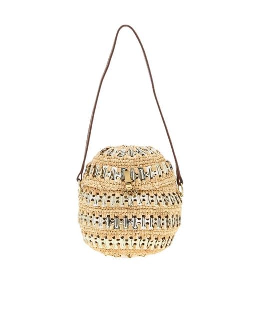 Rabanne Metallic 1969 Metal-Disc Raffia Ball Handbag