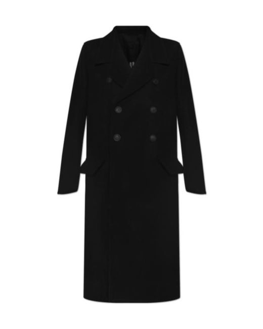Rick Owens Black Double-Breasted Wool Coat