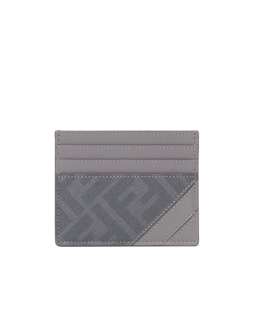 Fendi Gray Diagonal Ff Printed Card Holder for men