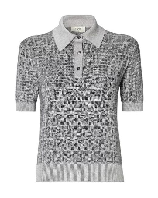 Fendi Gray Ff Jacquard Polo Shirt