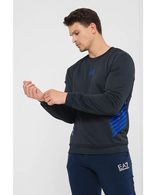 EA7 Blue Round-Necked Logo Sweater for men