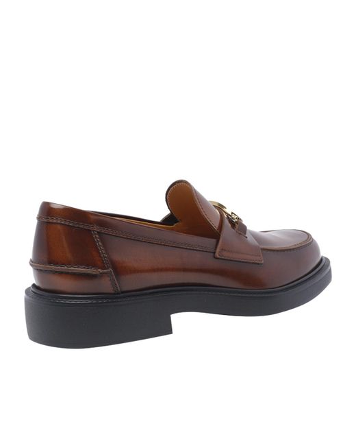 Tod's Brown Logo-Plaque Slip-On Loafers