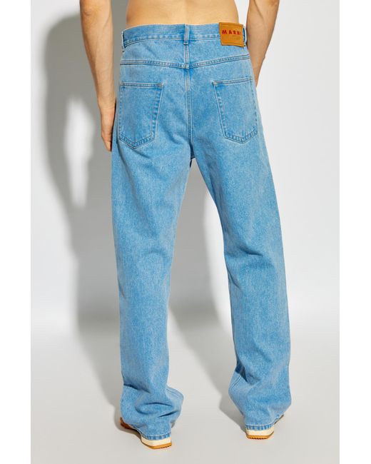 Marni Blue Logo Patch Straight Leg Jeans for men