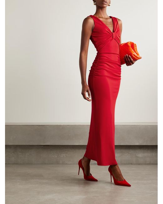 Carolina Herrera Red Pleated Knit Dress