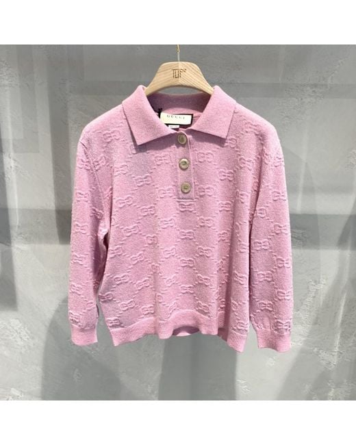 Gucci Pink Gg Metallic Wool Polo