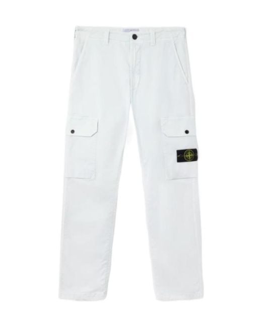 Stone Island White Logo-Patch Cargo Pants for men