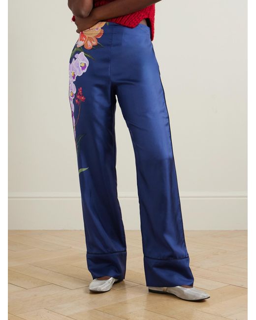 Borgo De Nor Blue High-Waisted Silk Wide-Leg Trousers