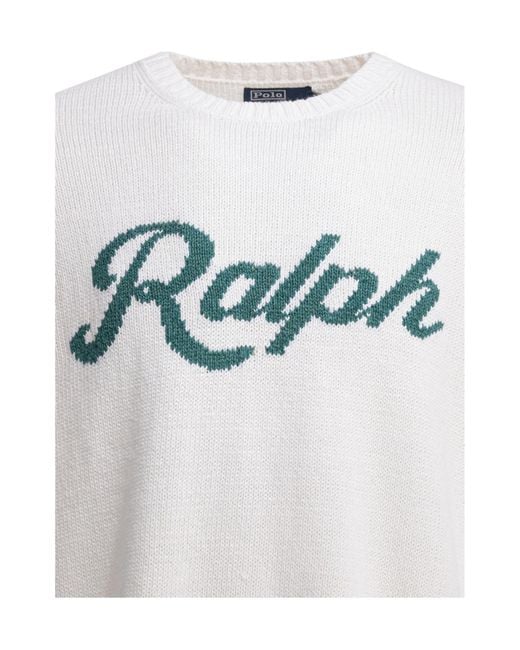 Polo Ralph Lauren White Crew Neck Knitted Sweater for men