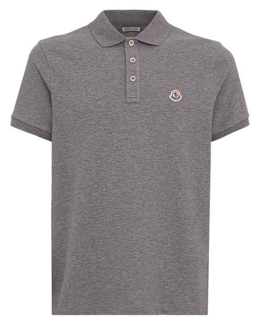 Moncler Gray Logo Patch Cotton Polo Shirt for men