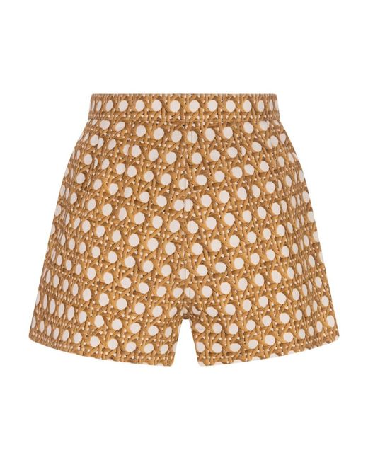 Giambattista Valli Natural Vienna Straw High Waist Pleated Shorts
