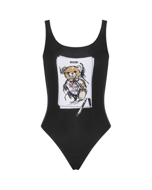 Moschino Black Teddy Bear-Print Swimsuit