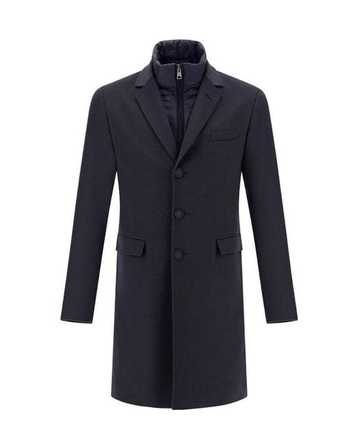 Herno Blue Single-Breasted Layered Coat for men