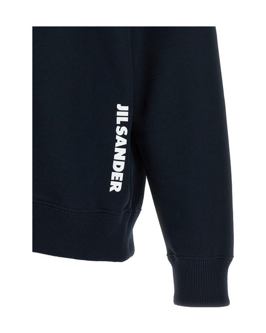 Jil Sander Blue Logo-Print Dropped-Shoulder Hoodie
