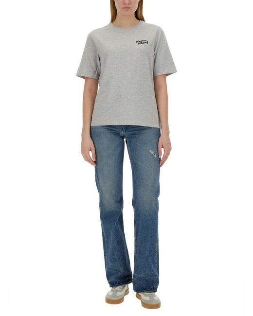 Maison Kitsuné Blue Maison Kitsuné Logo Embroidered Crewneck T-Shirt