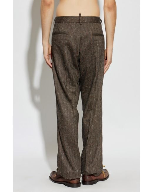 DSquared² Gray Herringbone Pattern Straight-Leg Trousers for men