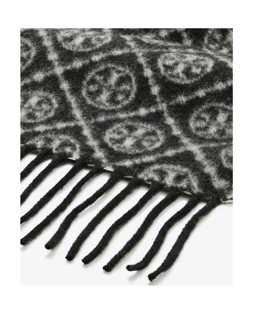 Tory Burch Multicolor T Monogram Printed Fringed Scarf