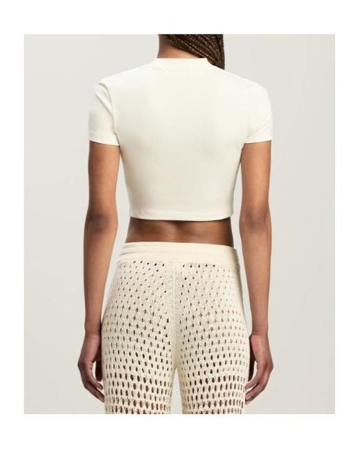 Palm Angels White Logo Embroidered Short-Sleeved T-Shirt